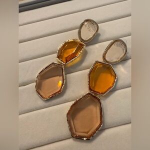 Elegant Goldtoneand Brown Geometric Earrings